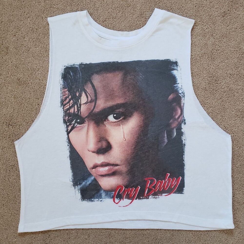 Cry Baby Johnny Depp As Wade From 90s Graphic Print Crop Top Muscle Tank White S